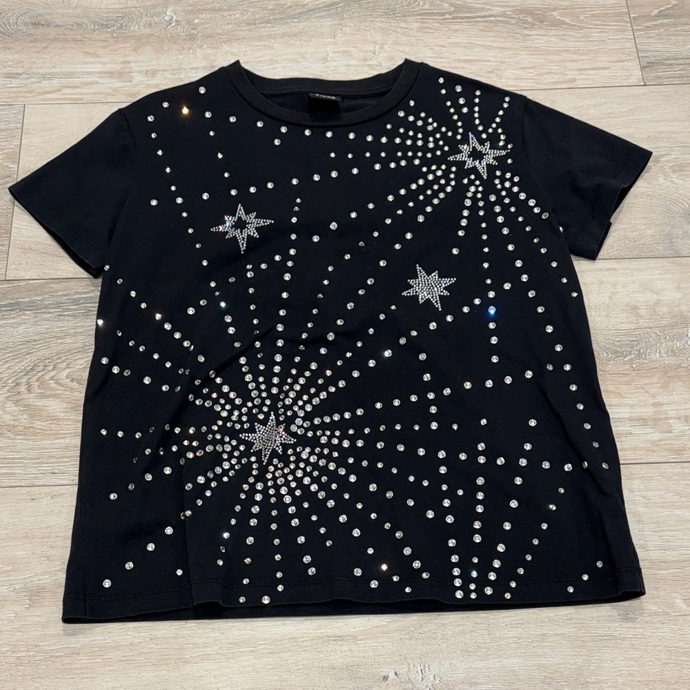 Pinko Black T-Shirt with Starry Design